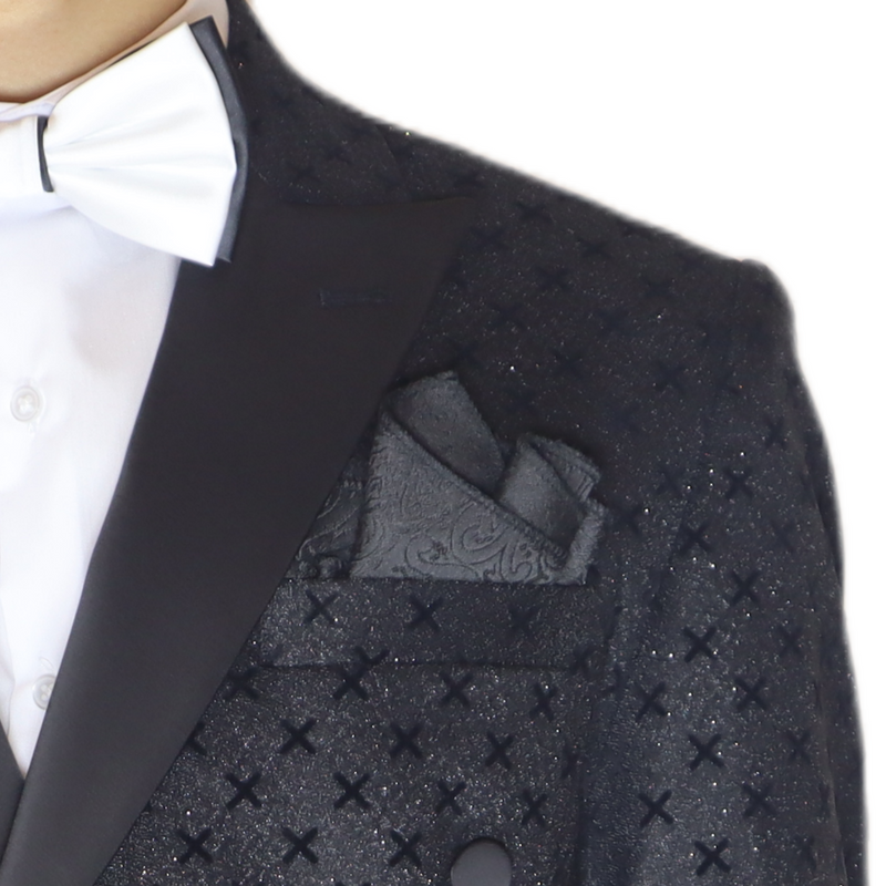 Black “X” Patterned Double Breasted Tuxedo