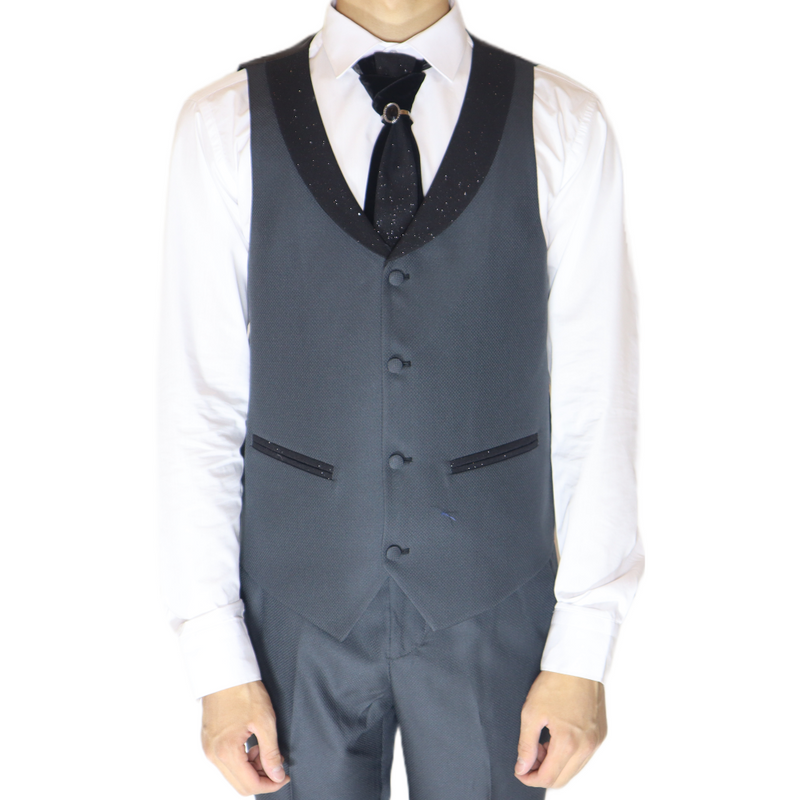 Grey/Black Avanti Milano Patterned Felt Lapel Three Piece Tuxedo