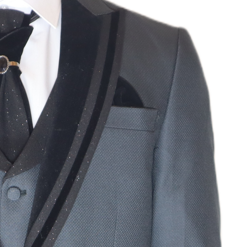 Grey/Black Avanti Milano Patterned Felt Lapel Three Piece Tuxedo