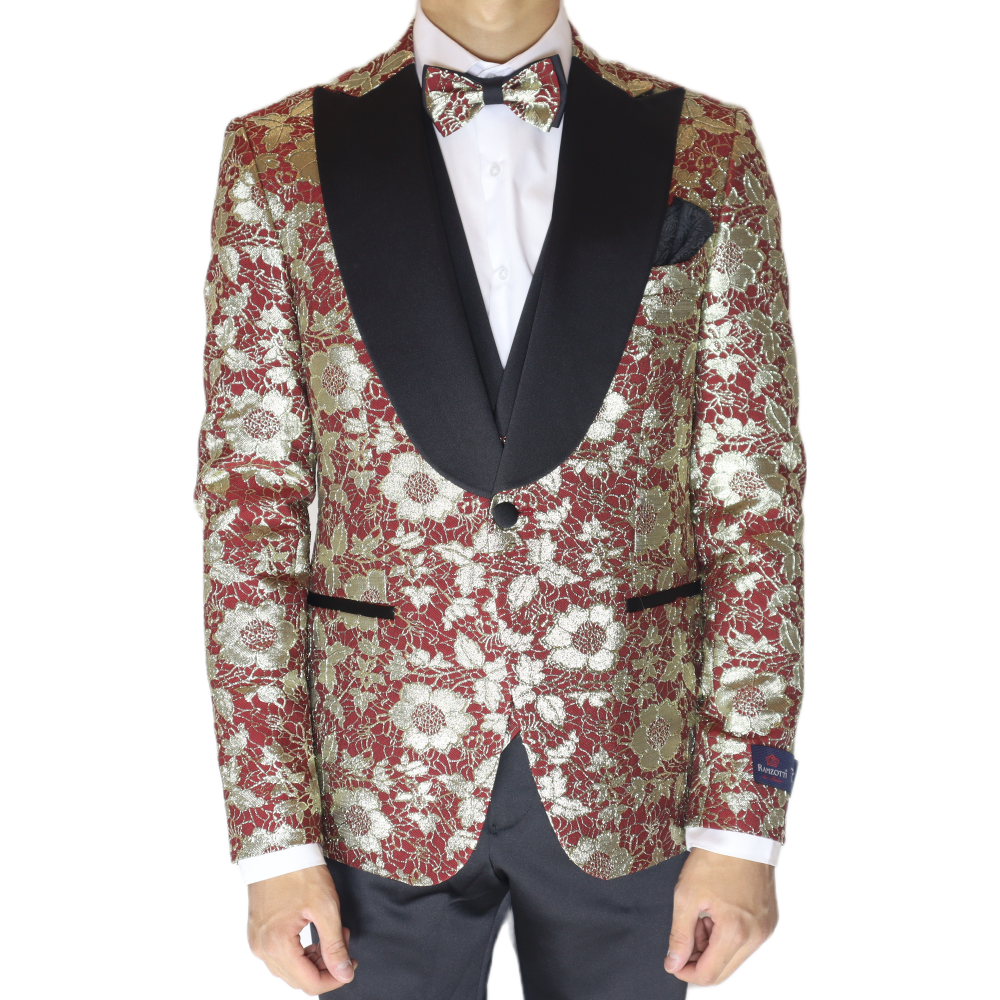 Red/Gold Avanti Milano Floral Patterned Three Piece Tuxedo – Avanti ...