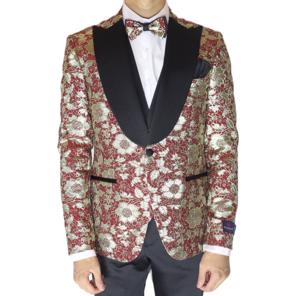 Red/Gold Avanti Milano Floral Patterned Three Piece Tuxedo Avanti Milano Formalwear Red/Gold Avanti Milano Floral Patterned Three Piece Tuxedo Avanti Milano Formalwear