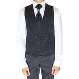Black Avanti Milano Floral Patterned Vest/Shawl Three Piece Tuxedo