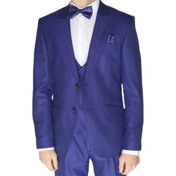 Blue Avanti Milano Double Breasted Vest Peak Lapel Suit