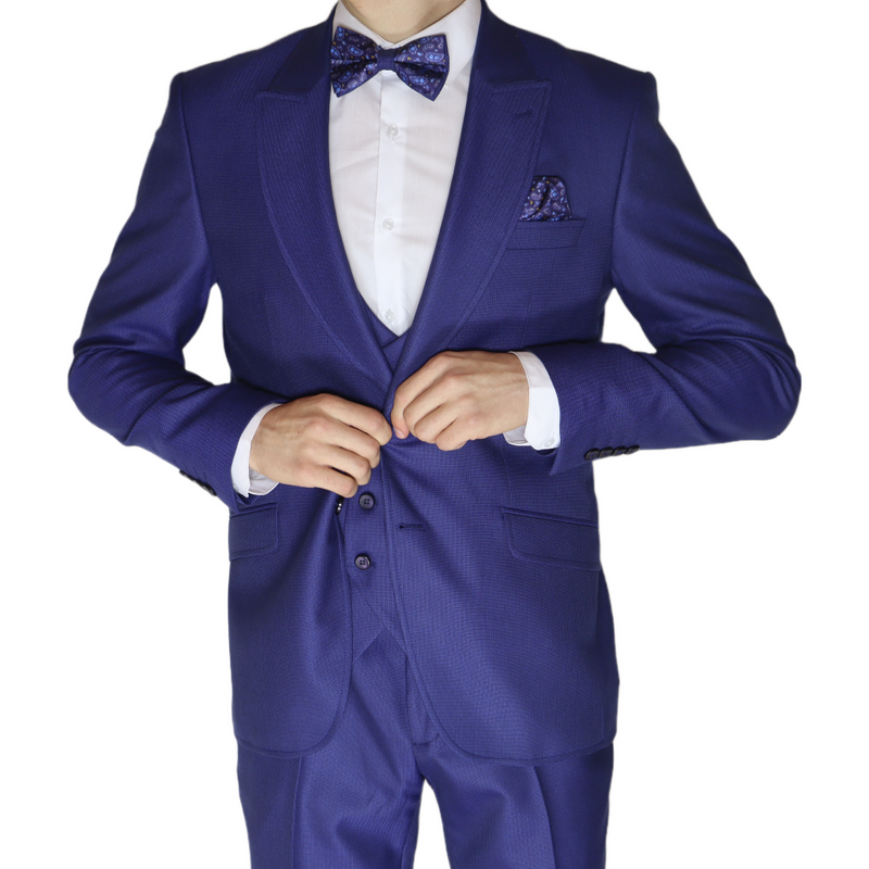 Blue Avanti Milano Double Breasted Vest Peak Lapel Suit