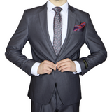 Medium Grey Avanti Milano White Stitch Notch Lapel Two Piece Suit