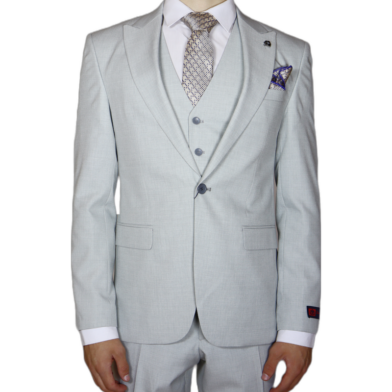 Silver Avanti Milano Peak Lapel Patterned Three Piece Suit
