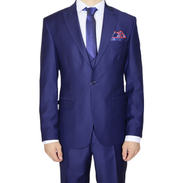 Navy Blue Avanti Milano Peak Lapel Three Piece Suit
