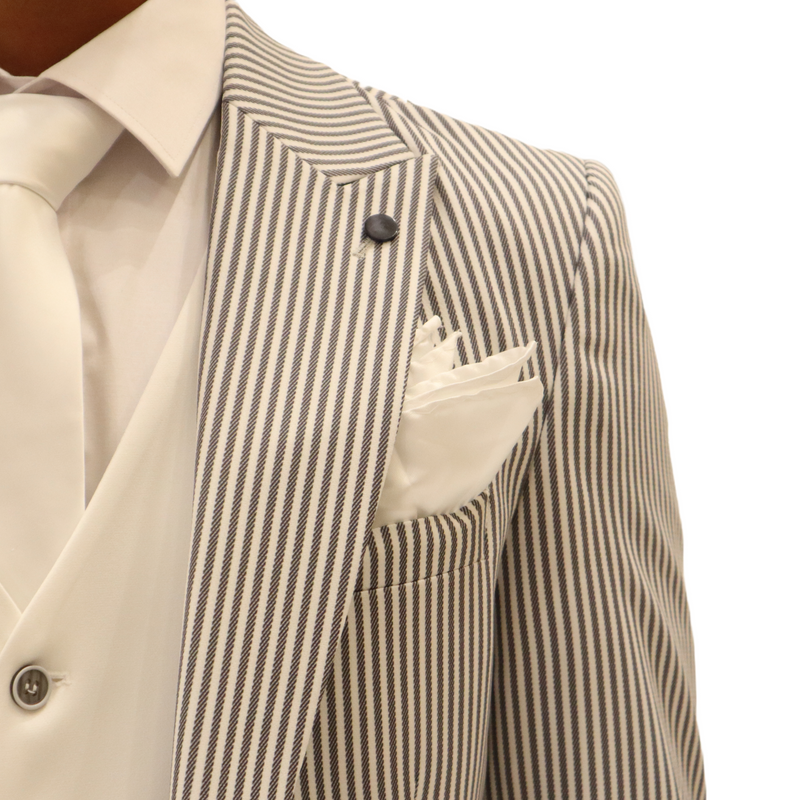 White/Grey Avanti Milano Pinstripe Three Piece Suit