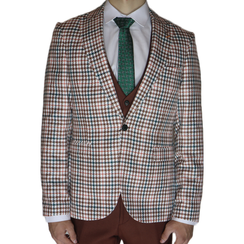 White Multicolored Avanti Milano Window Pane Patterned Three Piece Suit