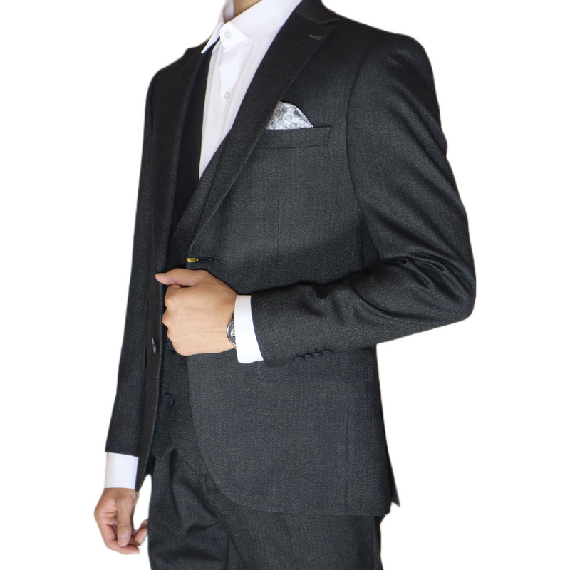 Black/White Avanti Milano Zig-Zag Patterned Notch Lapel Three Piece Suit