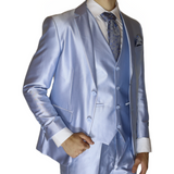 Sky Blue Avanti Milano Shark Skin Notch Lapel Three Piece Suit