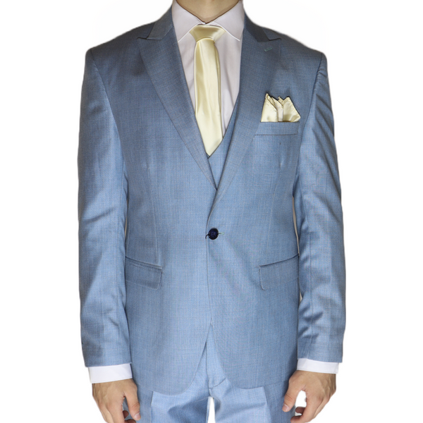 Light Blue Avanti Milano Patterned Peak Lapel Three Piece Suit