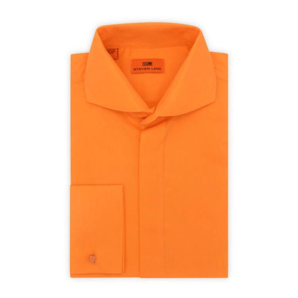 mens orange button down dress shirt Orange | Steven Land Poplin Dress Shirt Hidden Placket 100% Cotton