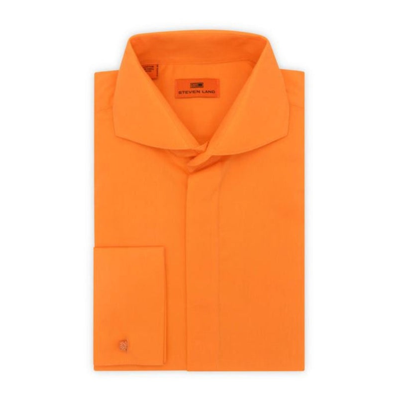 Orange | Steven Land Poplin Dress Shirt Hidden Placket 100% Cotton | Cutaway collar | French Cuff