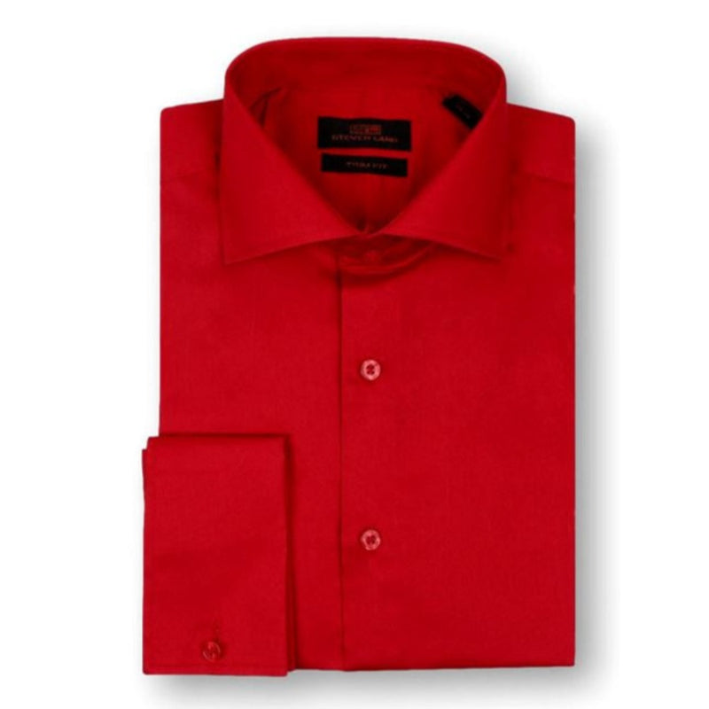 Red | Steven Land Sateen Solid Dress Shirt |100% Cotton