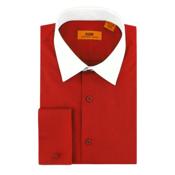 Steven Land | Wrinkle & Shrink Resistant | 100% Cotton Poplin Contrast Dress Shirt