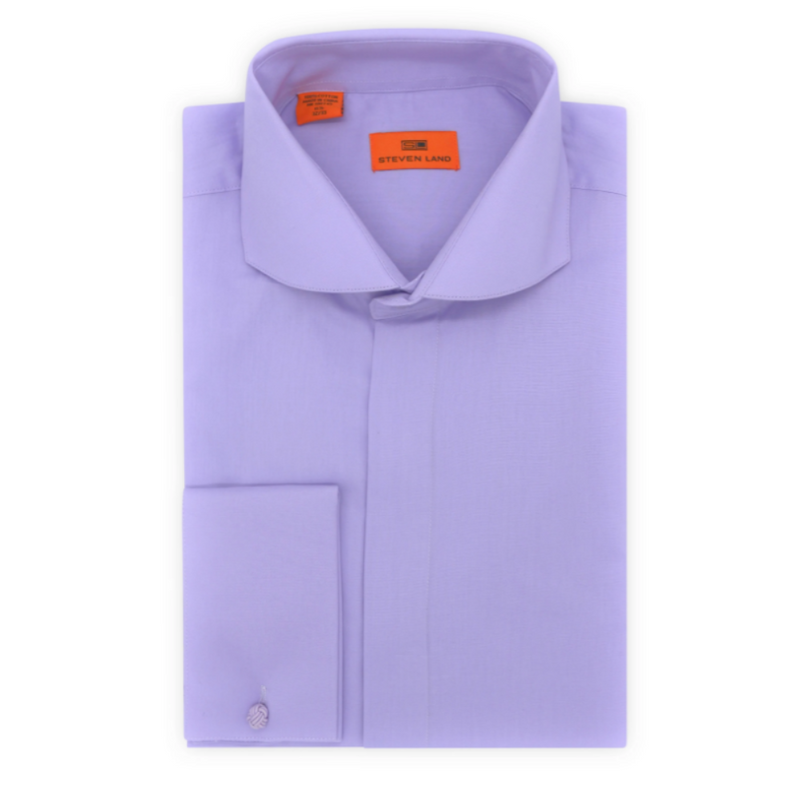 Steven Land Poplin Dress Shirt Hidden Placket 100% Cotton | Cutaway collar | French Cuff | Color Lilac