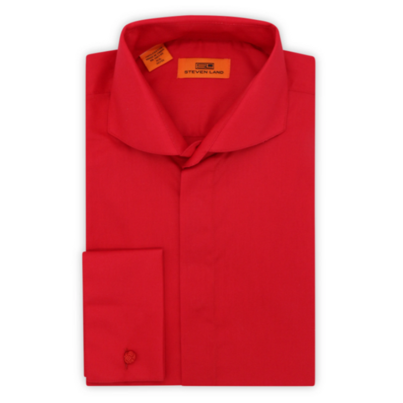 Steven Land Poplin Dress Shirt Hidden Placket 100% Cotton | Cutaway collar | French Cuff | Color Red