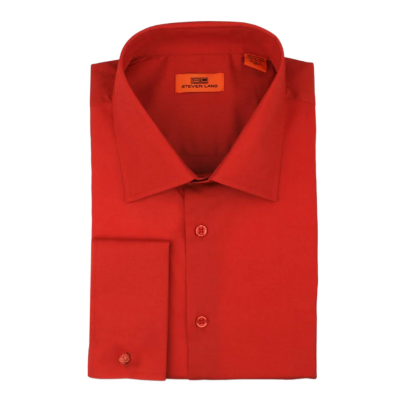 Steven Land Poplin Dress Shirt| Classic Fit | French Cuff | 100% Cotton | Color Red