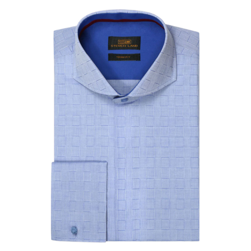 Light Blue Steven Land Square Patterned French Cuff Shirt Avanti Milano Formalwear Light Blue Steven Land Square Patterned French Cuff Shirt Avanti Milano Formalwear