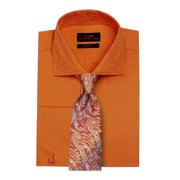 Orange Paisley Patterned | Steven Land | French Cuff | Dress Shirt