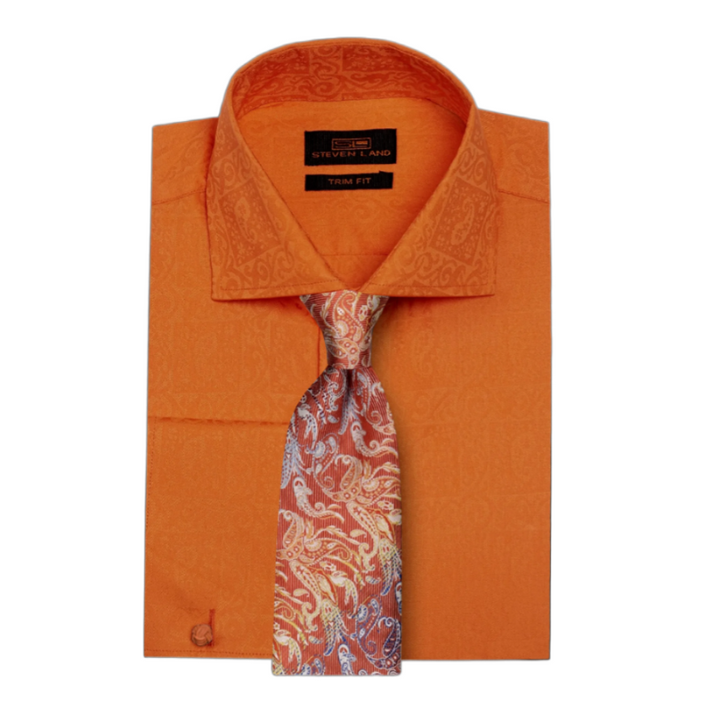 Orange Paisley Patterned | Steven Land | French Cuff | Dress Shirt Avanti Milano Formalwear Orange Paisley Patterned | Steven Land | French Cuff | Dress Shirt Avanti Milano Formalwear