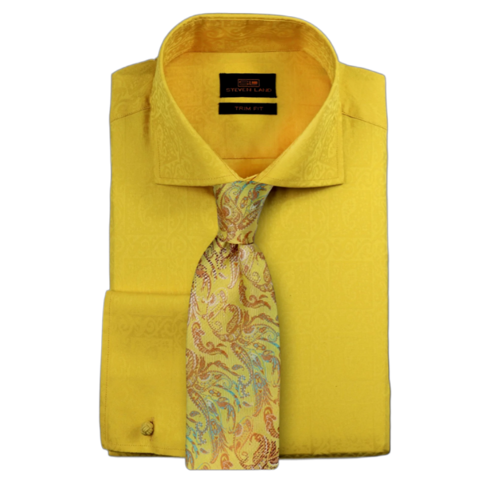 mustard yellow dress shirt Moroccan * Modern Fit (slightly Ladies - Cream Ruffle-Trimmed resort mood US Size:13