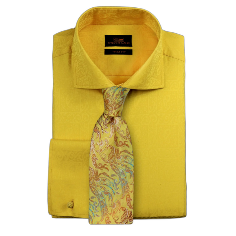 Yellow Paisley Patterned | Steven Land | French Cuff | Dress Shirt