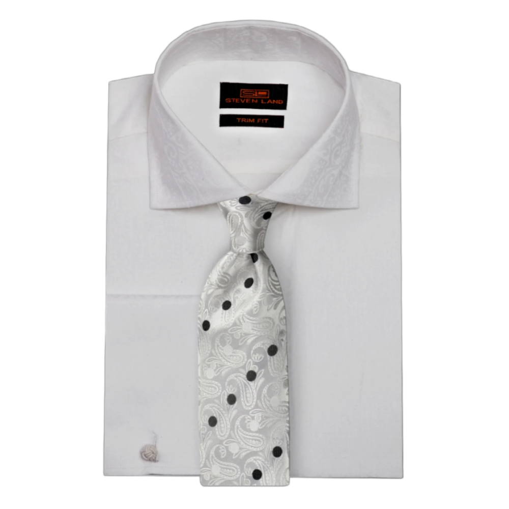 White Paisley Patterned | Steven Land | French Cuff | Dress Shirt 17