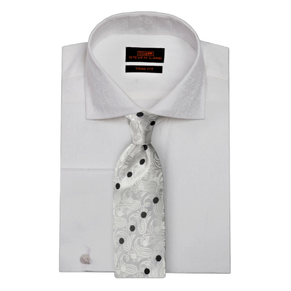 White Paisley Patterned | Steven Land | French Cuff | Dress Shirt