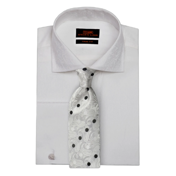White Paisley Patterned | Steven Land | French Cuff
