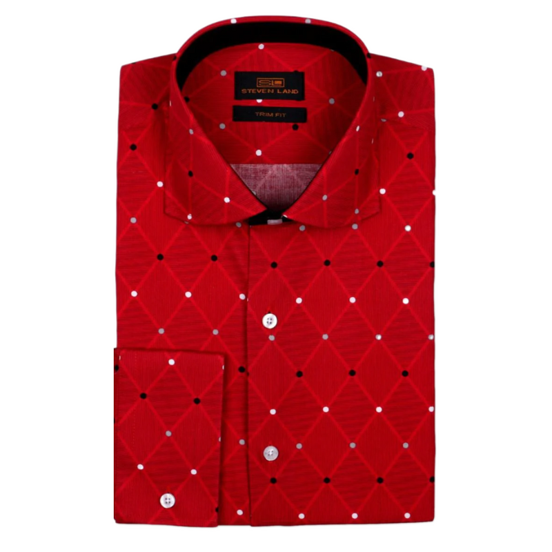 Red Dotted Patterned | Steven Land | Trim Fit | Dress Shirt
