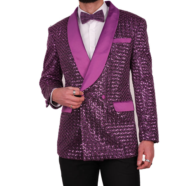 Purple Diamond Glitter Patterned Avanti Milano Shawl Lapel Dinner Jacket